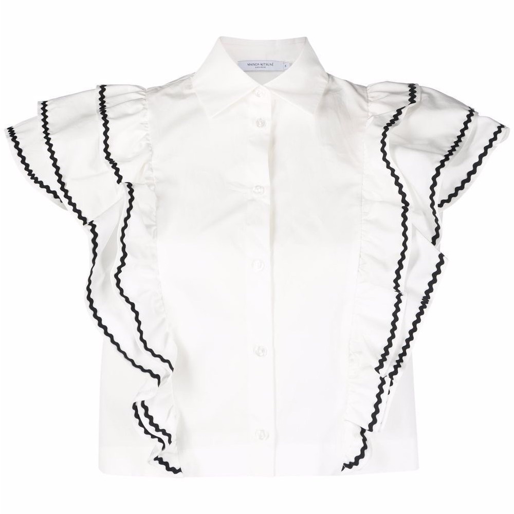 Maison Kitsune x Olympia Le Tan White Blouse with ruffle sleeves